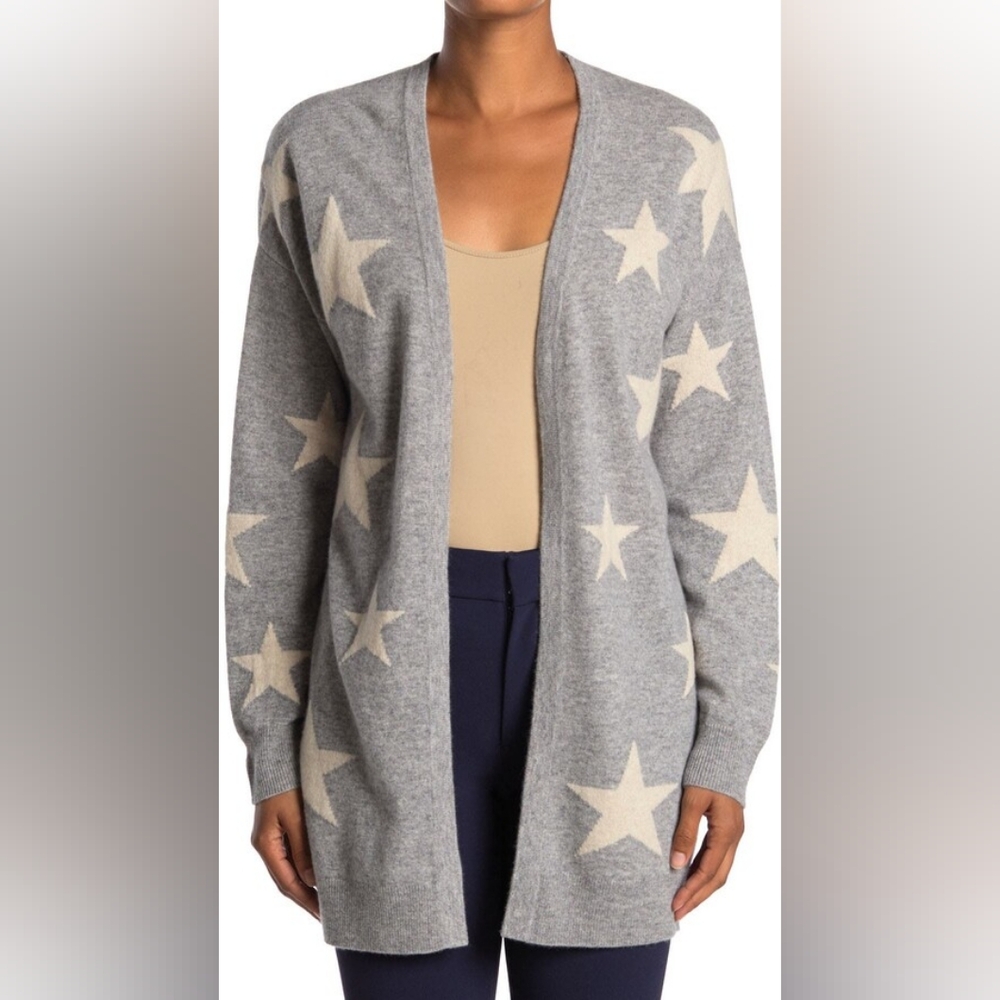 Magaschino 100% Cashmere Cardigan Grey White Stars Large